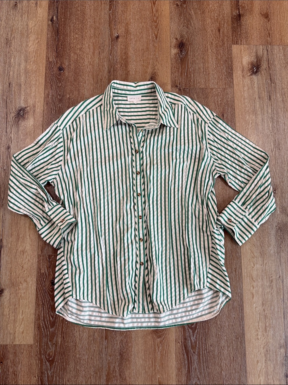 entro Green and White Striped Button-Down Shirt